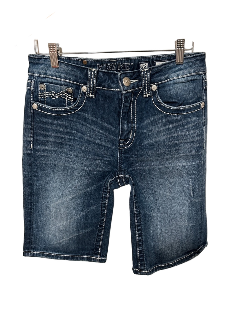 🧸Miss Me Indigo Wash Denim Boyfriend Bermuda Shorts size 28 GUC
